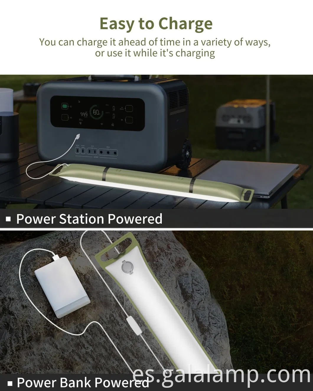 Lámparas de tubo LED de potencia solar inflable portátil para viajes de campamento